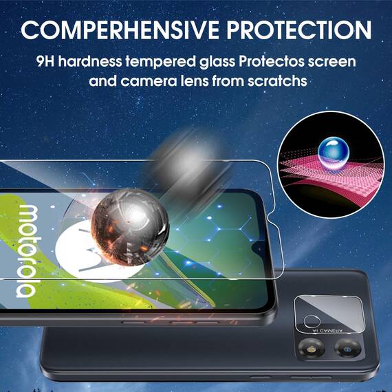 Lutree für Panzerglas für Motorola Moto E13 Schutzfolie, 2+2 Stück Schutzglas und Kameraschutz Folie, 9H Härte HD Anti- Kratzer Anti-Bläschen Displayschutz Displayfolie