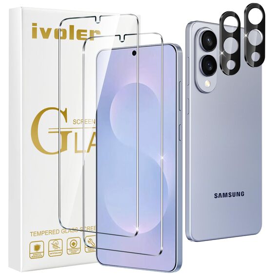 ivoler 2+2 Stück Schutz Glas für Samsung Galaxy S25 Edge 5G, 2 Stücke Schutzfolie Mit 2 Stück Kameraschutz, 9H Härte, Anti-Kratz, HD Displayschutzfolie, Anti-Bläschen