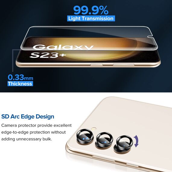 ivoler 3+3 Stück Schutz Glas für Samsung Galaxy S23+ 5G / S23 Plus 5G, 3 Stücke Schutzfolie Mit 3 Stück Kamera Panzerfolie und Positionierhilfe, 9H Härte, HD Klar, Anti-Kratz, Anti-Bläschen