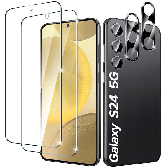 ivoler 2+2 Stück Schutz Glas für Samsung Galaxy S24 5G, 2 Stücke Schutzfolie Mit 2 Stück Kameraschutz, 9H Härte, Anti-Kratz, Anti-Bläschen, HD Klar