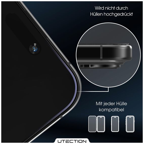 UTECTION 3X Panzerfolie [Besser als Glas] für iPhone 16 PRO - Unzerstörbarer Displayschutz - Perfekte passform - Schutzfolie mit ALLEN Hüllen kompatibel - Super Haptik & Kinderleichte Anbringung