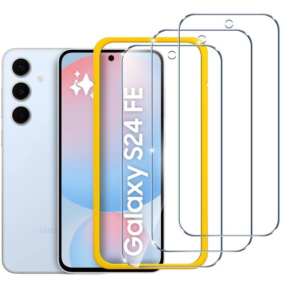 ivoler 3 Stück Schutzfolie für Samsung Galaxy S24 FE 5G(Nicht für Samsung S24 5G), Panzer Schutz Glas mit Einfaches Installationswerkzeug, 9H Härte, HD Klar, Anti-Kratz, Anti-Bläschen, Anti-Stoßfest