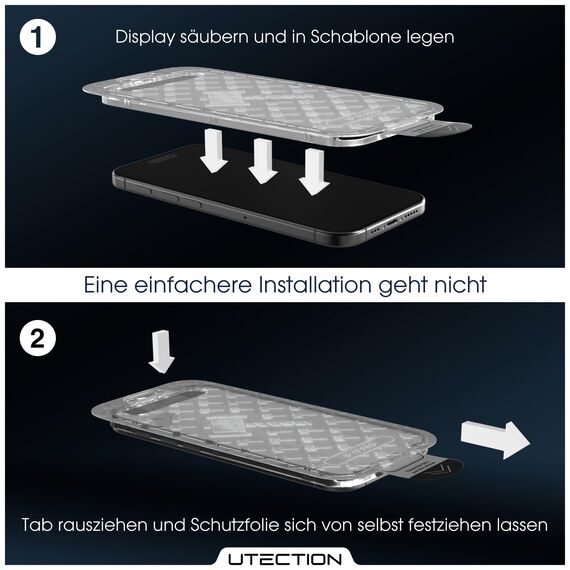 UTECTION 3X Panzerfolie [Besser als Glas] für iPhone 15 PRO - Unzerstörbarer Displayschutz - Perfekte passform - Schutzfolie mit ALLEN Hüllen kompatibel - Super Haptik & Kinderleichte Anbringung