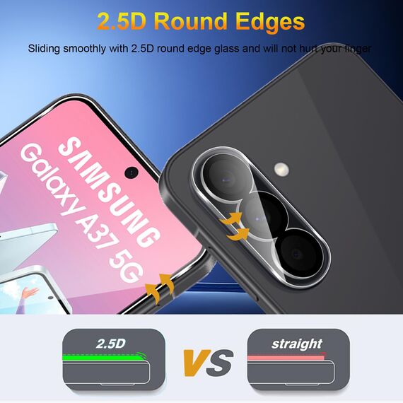 Yenwen für Panzerglas für Samsung Galaxy A37 5G Schutzfolie, 3 Stück Displayschutz mit 3 Stück Kameraschutz für Galaxy A 37, 9H Härte Schutzglas Handy Folie HD Klar Panzer Schutz Glas mit Rahmen