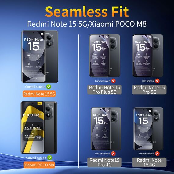 Yenwen für Panzerglas für Xiaomi Redmi Note 15 5G / POCO M8 5G Schutzfolie, 2 Stück Displayschutz mit 2 Stück Kameraschutz Glas, 9H Härte Schutzglas Handy Folie HD Klar Panzer Schutz Glas