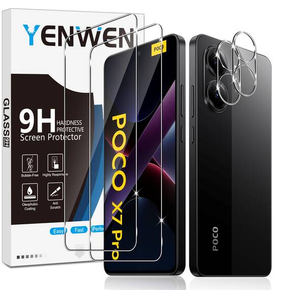 Yenwen Schutzfolie für Xiaomi POCO X7 Pro 5G für Panzerglas, 2 Stück Panzer Schutz Glas mit 2 Stück Kameraschutz für Mi POCO X7 Pro, 9H Härte Schutzglas Anti-Kratzer Handy Folie HD Displayschutz