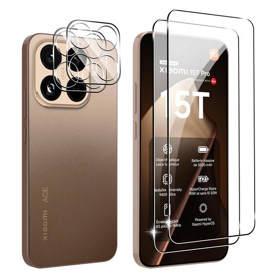 FDHYFGDY Schutzfolie für Xiaomi 15T Pro 5G / Xiaomi 15T 5G für Panzerglas, 2 Stück Kameraschutz Mit 2 Stück Displayschutz,9H Härte, Anti-Bläschen,HD Displayschutz