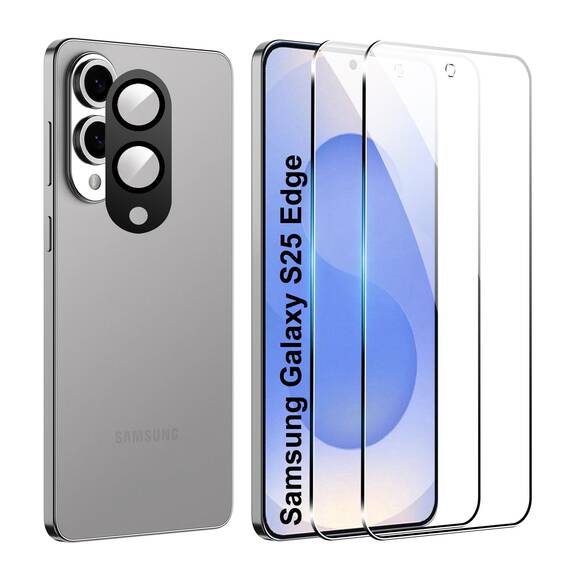 FDHYFGDY 2+1 Stück Schutzfolie für Samsung Galaxy S25 Edge Panzerglas, Kameraschutz und Glasschutzfolie, 9H Härte, Anti-Bläschen HD Displayschutz