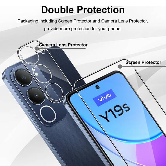 Yenwen Schutzfolie für VIVO Y19S für Panzerglas, 2 Stück Displayschutz mit 2 Stück Kameraschutz für VIVO Y19 S, 9H Härte Schutzglas Handy Folie HD Klar Panzer Schutz Glas
