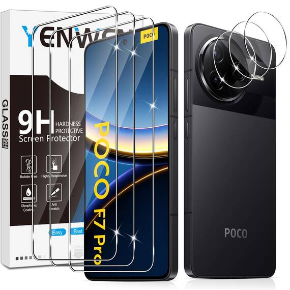 Yenwen Schutzfolie für Xiaomi POCO F7 Pro/Ultra 5G für Panzerglas, 3 Stück Displayschutz mit 3 Stück Kameraschutz für Mi POCO F 7 Pro/Ultra, 9H Härte Schutzglas Handy Folie Panzer Schutz Glas