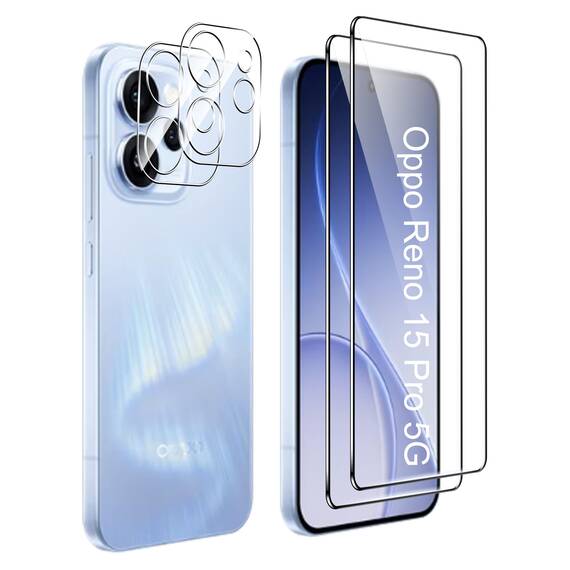 FDHYFGDY Schutzfolie für Oppo Reno 15 Pro 5G für Panzerglas, 2+2 Stück Kameraschutz und Glasschutzfolie,9H Härte, Anti-Bläschen HD Displayschutz für Oppo Reno 15 Pro 5G