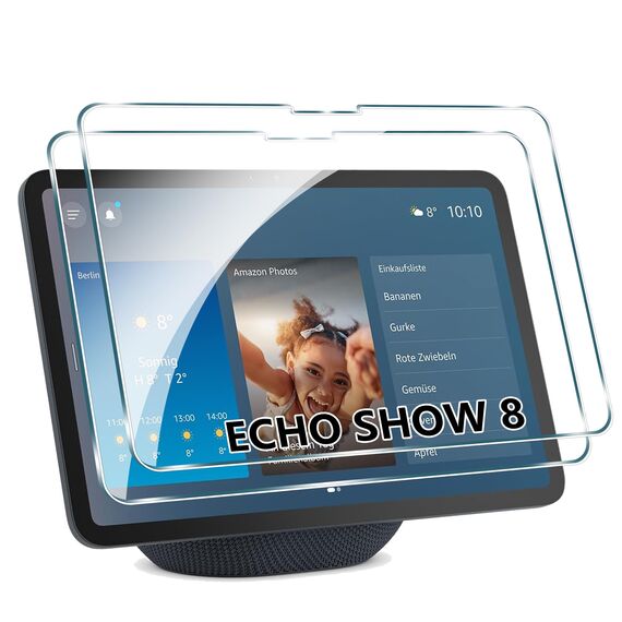 FDHYFGDY 2 Stück Schutzfolie für Echo Show 8 8,7 Zoll 2025 für Panzerglas, 9H Härte, Anti-Bläschen HD Displayschutz für Echo Show 8