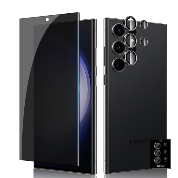 Lutree für Panzerglas für Samsung Galaxy S23 Ultra 5G Sichtschutz Schutzfolie, 1+1 Stück 3D Anti-Spähen Schutzglas + Kameraschutz Folie, 9H HD Anti- Kratzer Privacy Anti-Spy Displayschutz