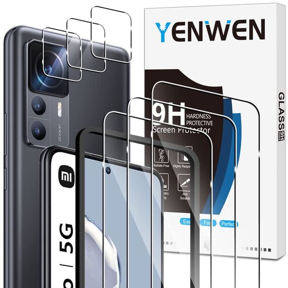Yenwen Schutzfolie für Xiaomi Mi 12T Pro 5G / Mi 12T 5G, 3 Stück Panzer Schutz Glas mit 3 Stück Kameraschutz, 9H Härte Schutzglas Anti- Kratzer Handy Folie HD Klar Displayfolie
