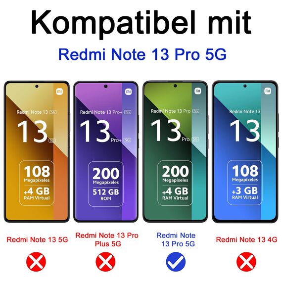 Lutree für Panzerglas für Xiaomi Redmi Note 13 Pro 5G Schutzfolie, 2+2 Stück Schutzglas + Kameraschutz Folie (Schwarz), 9H Härte HD Bläschenfrei Anti- Kratzer Displayschutz