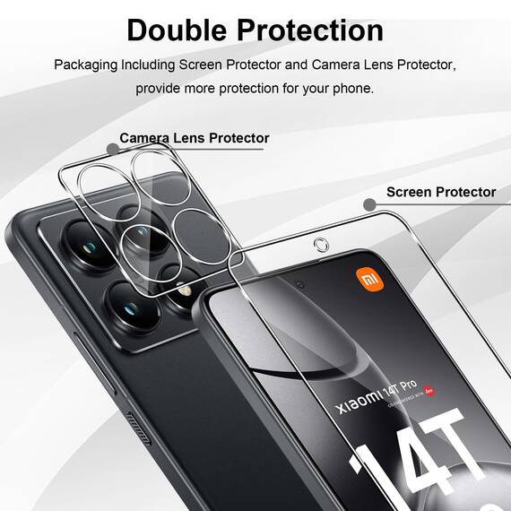 Yenwen Schutzfolie für Xiaomi 14T Pro 5G für Panzerglas, 2 Stück Displayschutz mit 2 Stück Kameraschutz, 9H Härte Schutzglas Screen, Handy Panzer Schutz Glas HD Klar Folie für Mi 14 T Pro