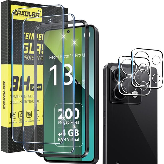 ZAXGLAR Schutzfolie für Panzerglas Xiaomi Redmi Note 13 Pro 5G(Nicht für Note 13 Pro 4G),2 Stück Panzerfolie und 2 Stück Kameraschutz,HD Displayschutz,mit Praktischer Installationshilfe
