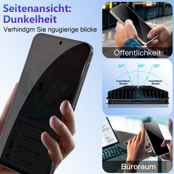 Yenwen Sichtschutzfolie für Samsung Galaxy A37 5G für Panzerglas, 2 Stück Sichtschutz und 2 Stück Kameraschutz, 9H Härte Privacy Schutzfolie Folie Anti Spy Displayschutz