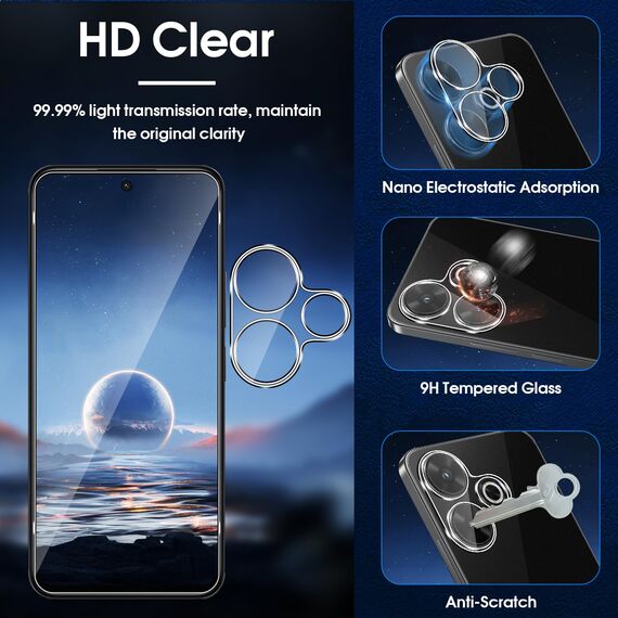 Lutree für Xiaomi Redmi 13 4G/ Poco M6 4G für Panzerglas Schutzfolie, 3+3 Stück Schutzglas + Kameraschutz Folie, 9H Härte HD Displayschutz Bläschenfrei Anti- Kratzer Displayfolie