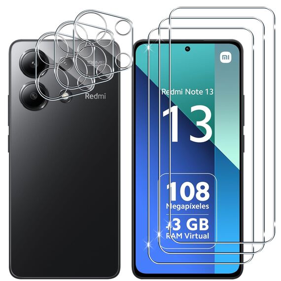 Lutree für Xiaomi Redmi Note 13 4G für Panzerglas Schutzfolie, 3+3 Stück Schutzglas und Kameraschutz Folie, 9H Härte HD Displayschutz Anti- Kratzer Bläschenfrei Displayfolie
