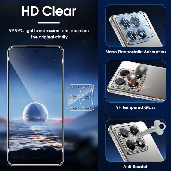 Lutree für Xiaomi 14T Pro/Xiaomi Mi 14T Pro Schutzfolie für Panzerglas, 2+2 Stück Schutzglas + Kameraschutz Folie, 9H Härte HD Displayschutz Anti- Kratzer Bläschenfrei Displayfolie