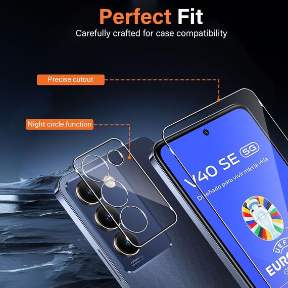 Yenwen Schutzfolie für Vivo V40 SE 5G für Panzerglas, 2 Stück Panzer Schutz Glas mit 2 Stück Kameraschutz, 9H Härte Schutzglas Anti-Kratzer Glas Handy Folie HD Klar Displayschutz