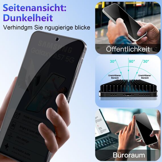 Yenwen Sichtschutzfolie für Samsung Galaxy A57 5G für Panzerglas, 2 Stück Sichtschutz und 2 Stück Kameraschutz, 9H Härte Privacy Schutzfolie Folie Anti Spy Displayschutz