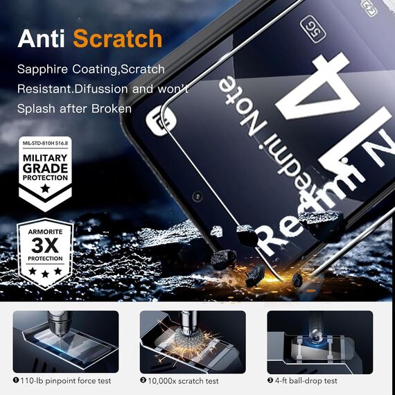 ZAXGLAR Schutzfolie für Xiaomi Redmi Note 14 5G (Nicht für 4G) für Panzerglas,2 Stück Panzerfolie und 2 Stück Kameraschutz,HD Displayschutz, 9H Härte Schutzfolie,mit Praktischer Installationshilfe