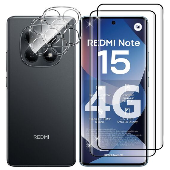 Lutree für Panzerglas für Xiaomi Redmi Note 15 4G Schutzfolie, 2+2 Stück 3D Schutzglas und Kameraschutz Folie, HD 9H Härte Displayschutz Anti- Kratzer Bläschenfrei Displayfolie