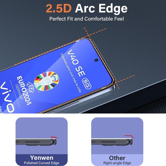 Yenwen Schutzfolie für Vivo V40 SE 5G für Panzerglas, 2 Stück Panzer Schutz Glas mit 2 Stück Kameraschutz, 9H Härte Schutzglas Anti-Kratzer Glas Handy Folie HD Klar Displayschutz