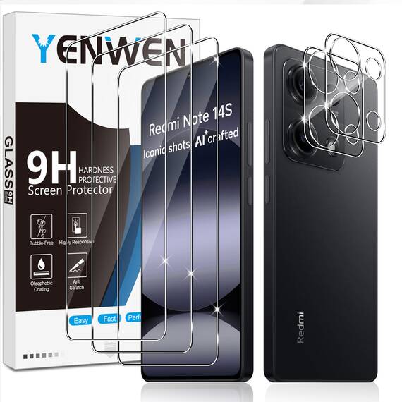 Yenwen Schutzfolie für Xiaomi Redmi Note 14S 5G für Panzerglas, 3 Stück Displayschutz mit 2 Stück Kameraschutz für Redmi Note 14 S, 9H Härte Schutzglas Handy Folie HD Klar Panzer Schutz Glas