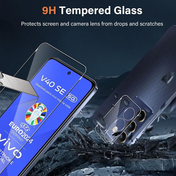 Yenwen Schutzfolie für Vivo V40 SE 5G für Panzerglas, 2 Stück Panzer Schutz Glas mit 2 Stück Kameraschutz, 9H Härte Schutzglas Anti-Kratzer Glas Handy Folie HD Klar Displayschutz