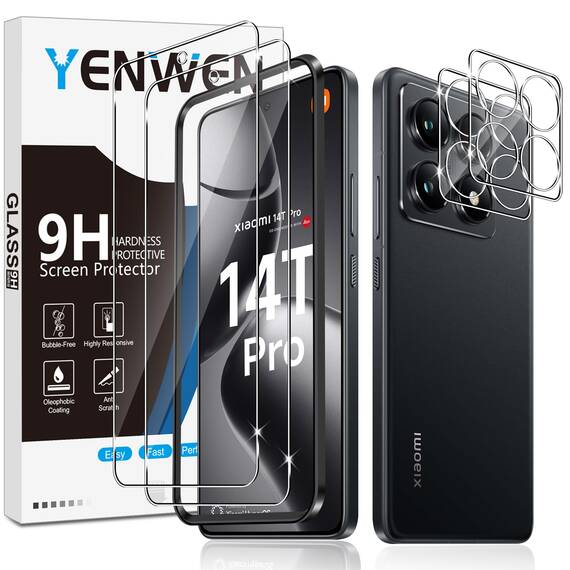 Yenwen Schutzfolie für Xiaomi 14T Pro 5G für Panzerglas, 2 Stück Displayschutz mit 2 Stück Kameraschutz, 9H Härte Schutzglas Screen, Handy Panzer Schutz Glas HD Klar Folie für Mi 14 T Pro