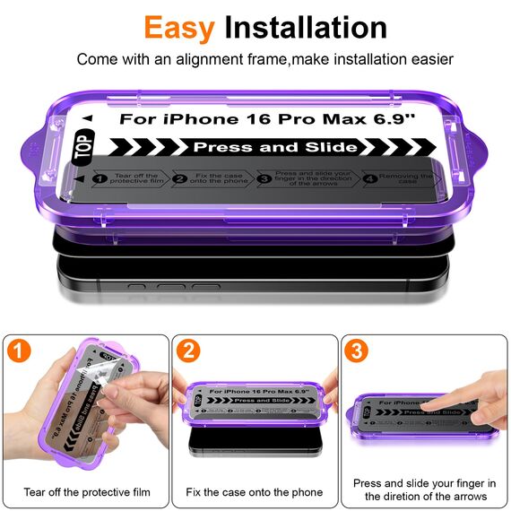 Ksleri 3 Stück für iPhone 16 Pro Max für Panzerglas Sichtschutz, Anti-Spy Gehärtete Glas Schutzfolie, 9H Privacy Folie Displayschutz mit Auto-Installation Einfaches Installationswerkzeug, 6,9 Zoll
