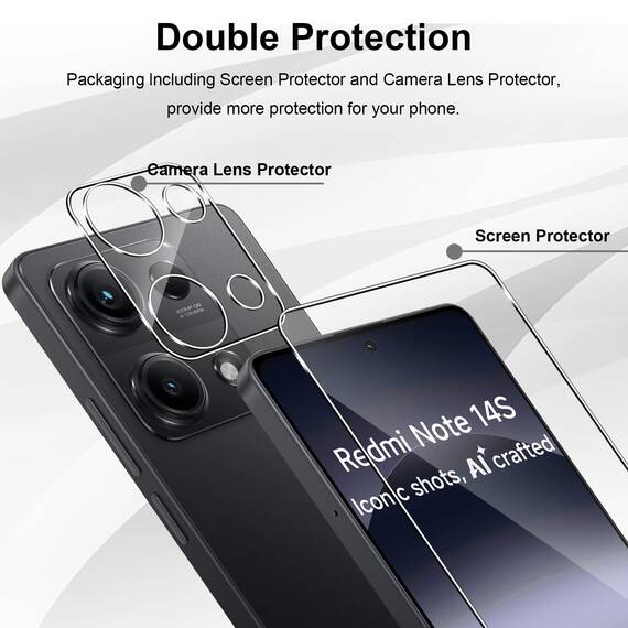 Yenwen Schutzfolie für Xiaomi Redmi Note 14S 5G für Panzerglas, 3 Stück Displayschutz mit 2 Stück Kameraschutz für Redmi Note 14 S, 9H Härte Schutzglas Handy Folie HD Klar Panzer Schutz Glas