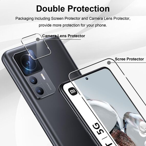 Yenwen Schutzfolie für Xiaomi Mi 12T Pro 5G / Mi 12T 5G, 3 Stück Panzer Schutz Glas mit 3 Stück Kameraschutz, 9H Härte Schutzglas Anti- Kratzer Handy Folie HD Klar Displayfolie