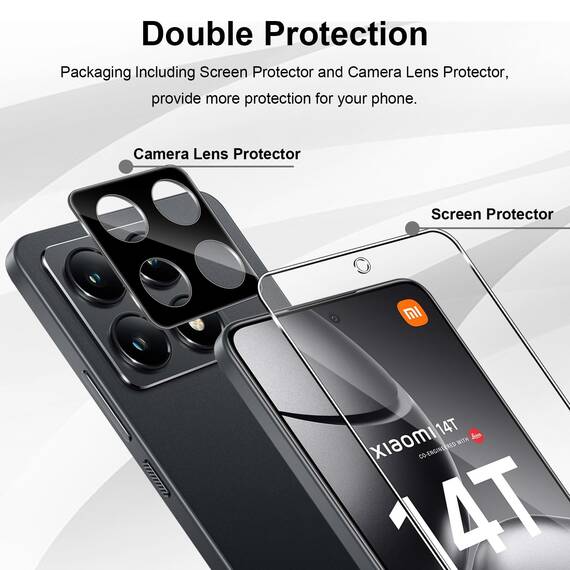 Yenwen Schutzfolie für Xiaomi 14T 5G für Panzerglas, 2 Stück Displayschutz mit 2 Stück Kameraschutz, 9H Härte Schutzglas Anti-Kratzer Handy Folie HD Klar Panzer Schutz Glas