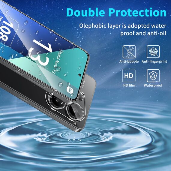 Lutree für Xiaomi Redmi Note 13 4G für Panzerglas Schutzfolie, 3+3 Stück Schutzglas und Kameraschutz Folie, 9H Härte HD Displayschutz Anti- Kratzer Bläschenfrei Displayfolie