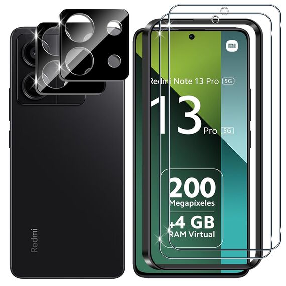 Lutree für Panzerglas für Xiaomi Redmi Note 13 Pro 5G Schutzfolie, 2+2 Stück Schutzglas + Kameraschutz Folie (Schwarz), 9H Härte HD Bläschenfrei Anti- Kratzer Displayschutz