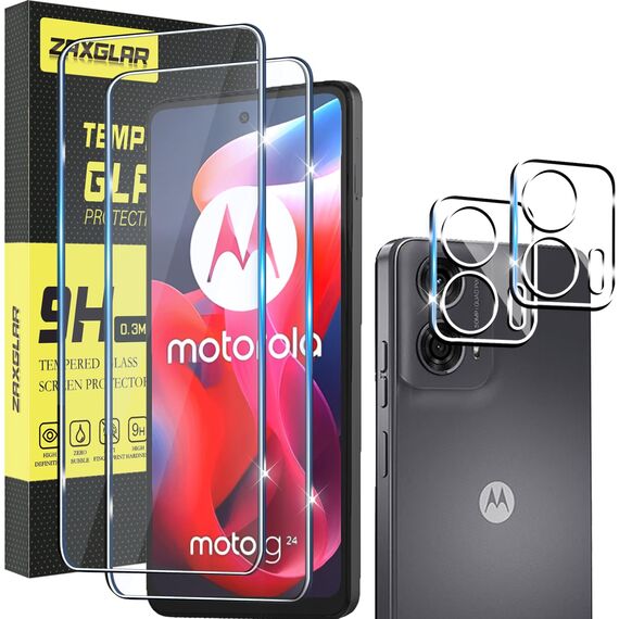 ZAXGLAR Schutzfolie für Motorola Moto G24 5G für Panzerglas,2 Stück Panzerfolie und 2 Stück Kameraschutz,HD Displayschutz, 9H Härte Schutzfolie