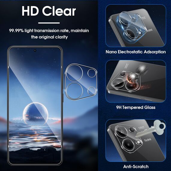 Lutree für Xiaomi Redmi Note 13 4G für Panzerglas Schutzfolie, 3+3 Stück Schutzglas und Kameraschutz Folie, 9H Härte HD Displayschutz Anti- Kratzer Bläschenfrei Displayfolie