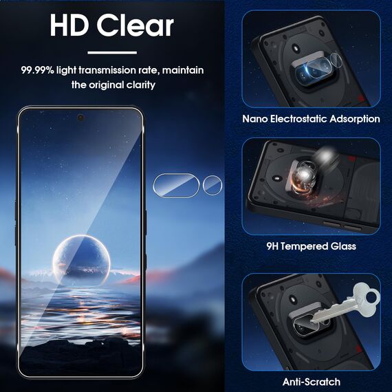 Lutree für Nothing Phone 3a für Panzerglas Schutzfolie, 2+2 Stück Schutzglas + Kameraschutz Folie, 9H Härte HD Displayschutz Bläschenfrei Anti- Kratzer Displayfolie für Nothing Phone (3a)