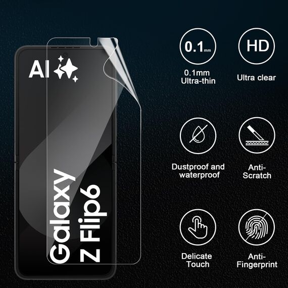 Lutree für Panzerglas für Samsung Galaxy Z Flip 6 5G, 2+2+2 Stück Innere TPU Schutzfolie+ Rückseite Schutzglas+ Kameraschutz Folie (Schwarz), HD Displayschutz, Anti- Kratzer Displayfolie für Z Flip6