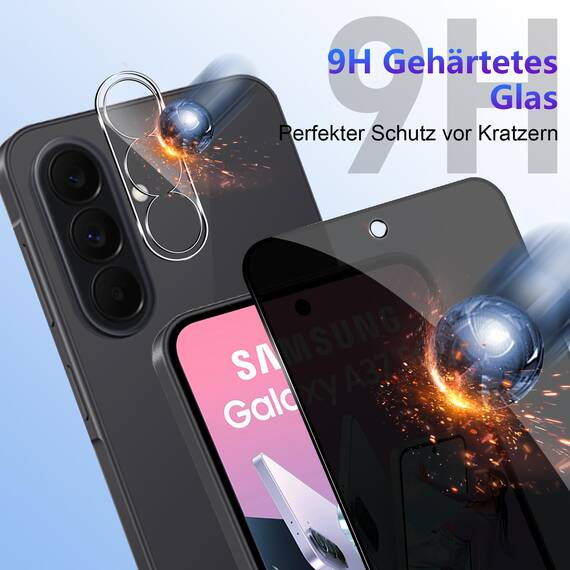 Yenwen Sichtschutzfolie für Samsung Galaxy A37 5G für Panzerglas, 2 Stück Sichtschutz und 2 Stück Kameraschutz, 9H Härte Privacy Schutzfolie Folie Anti Spy Displayschutz