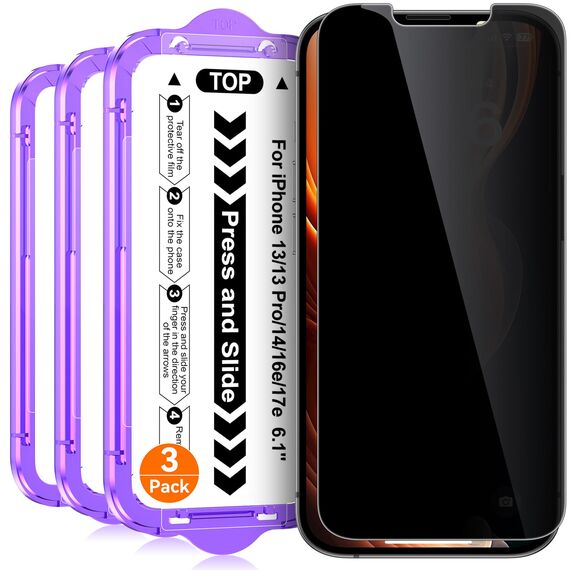 Ksleri 3 Stück für iPhone 17e/ 16e/ 14/13 Pro/ 13 für Panzerglas Sichtschutz, Anti-Spy Glas Schutzfolie, 9H Privacy Displayschutz mit Auto-Installation Einfaches Installationswerkzeug, 6,1 Zoll