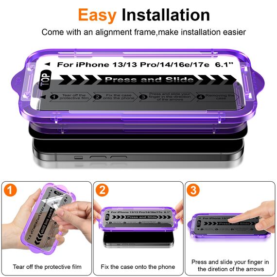 Ksleri 3 Stück für iPhone 17e/ 16e/ 14/13 Pro/ 13 für Panzerglas Sichtschutz, Anti-Spy Glas Schutzfolie, 9H Privacy Displayschutz mit Auto-Installation Einfaches Installationswerkzeug, 6,1 Zoll