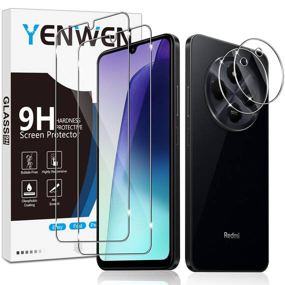 Yenwen Schutzfolie für Xiaomi Redmi 14C / Xiaomi Poco C75 für Panzerglas, 2 Stück Panzer Schutz Glas mit 2 Stück Kameraschutz für Mi Redmi 14 C/Poco C75, 9H Härte Schutzglas Glas Folie Displayschutz