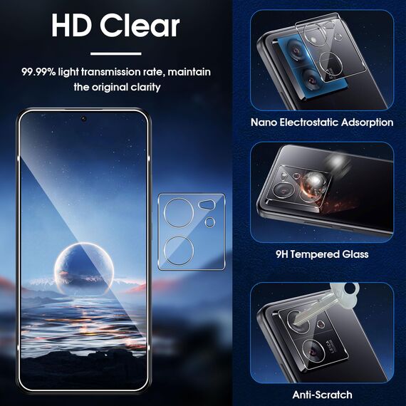 Lutree Kompatible mit Xiaomi Mi 13T / 13T Pro für Panzerglas Schutzfolie, 3+3 Stück Schutzglas und Kameraschutz Folie, 9H Härte HD Bläschenfrei Anti- Kratzer Displayschutz Displayfolie