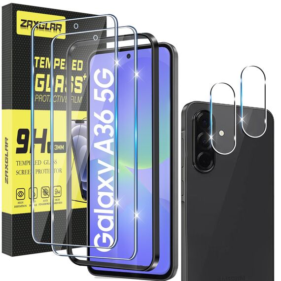 ZAXGLAR Schutzfolie für Samsung Galaxy A36 5G für Panzerglas,2 Stück Panzerfolie und 2 Stück Kameraschutz,HD Displayschutz, 9H Härte Schutzfolie,mit Praktischer Installationshilfe