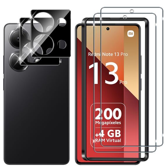 Lutree für Xiaomi Redmi Note 13 Pro 4G/Poco M6 Pro 4G für Panzerglas Schutzfolie, 2+2 Stück Schutzglas + Kameraschutz Folie (Schwarz), 9H Härte HD Displayschutz Anti- Kratzer Displayfolie